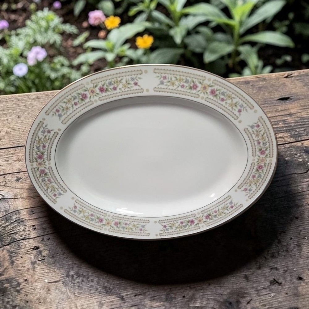 Crescent China Chelsea 12" Oval Serving Platter #5702, Hand Painted, Floral Dish